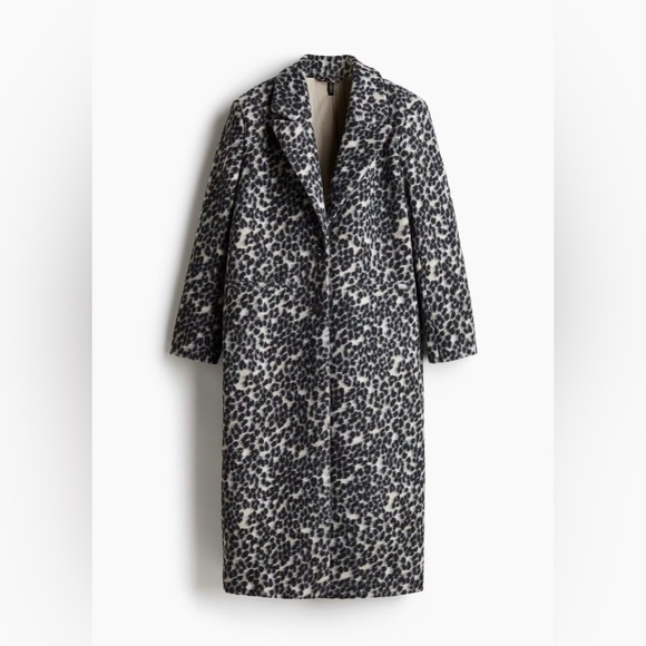 H&M Jackets & Blazers - H&M Dark Gray/Leopard Print Single-Breasted Coat